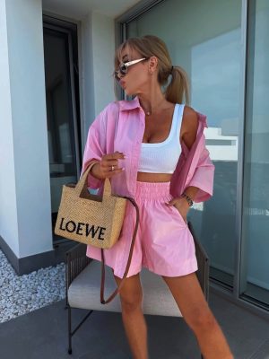 Σετ Γυναικείο Ροζ Πουκάμισο & Σορτς