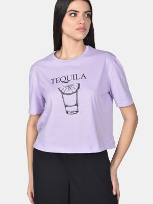 T-shirt Γυναικείο Λιλά με Τύπωμα