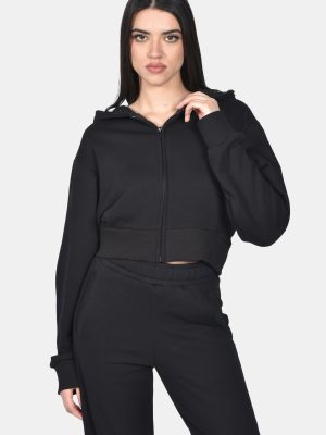 Ζακέτα Γυναικεία Φούτερ Μαύρη