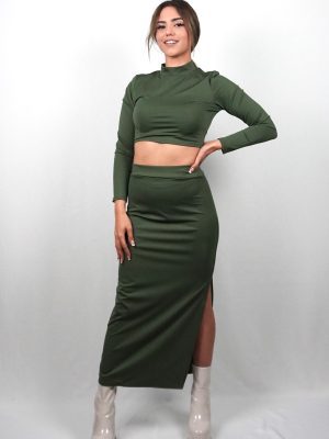 Σετ Γυναικείο Μπλούζα & Φούστα Χακί