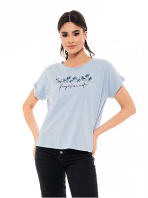 T-shirt Γυναικείο Γαλάζιο με Τύπωμα
