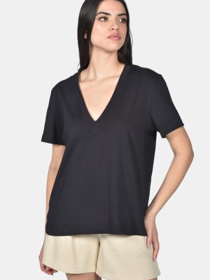 T-shirt Γυναικείο V Μαύρο